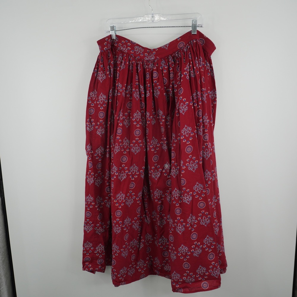 Cabela's Maxi Skirt Women Large Red Cotton Floral Block Print Elastic Waist - Picture 3 of 5